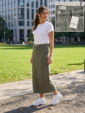 a.n.a Olive Green Maxi Skirt with Front Pockets